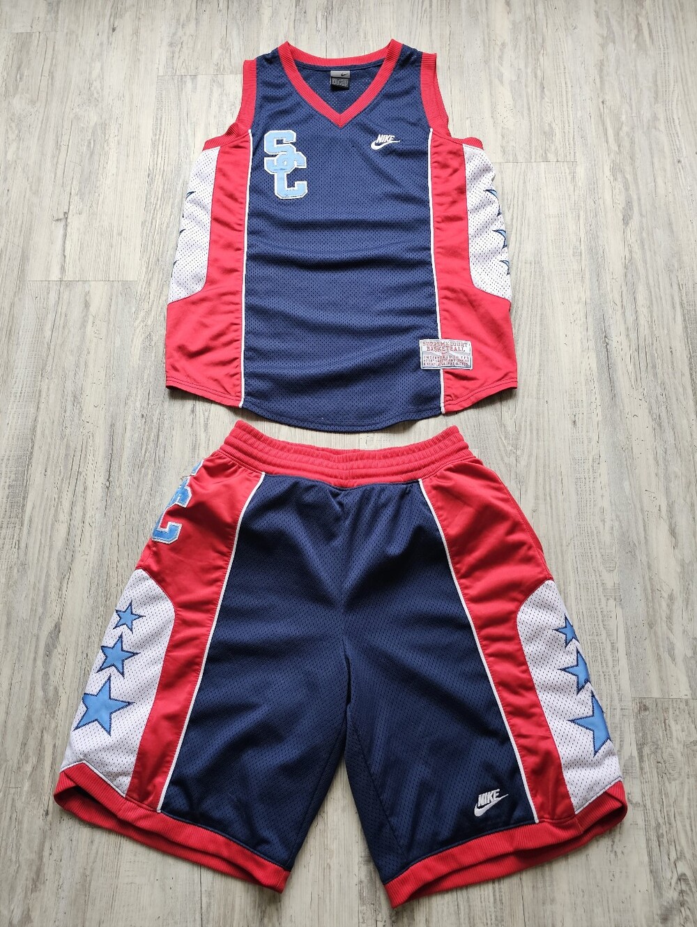 Vintage Nike Red Blue Supreme Court Basketball Jersey Shorts Set Men's Small Y2K